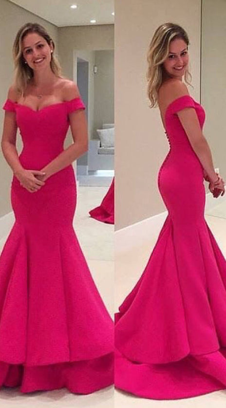 MACloth Off the Shoulder Mermaid Tiered Prom Gown Pink Formal Dress