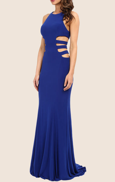 MACloth Mermaid Straps O Neck Jersey Maxi Prom Dress Royal Blue Formal Gown