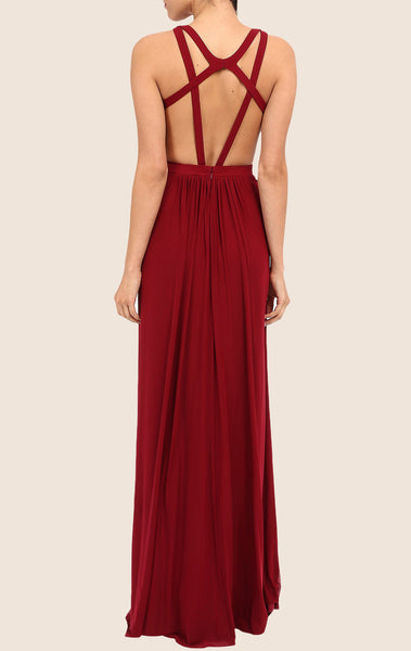 MACloth Halter Chiffon Long Prom Dress with Open Back Burgundy Formal Gown