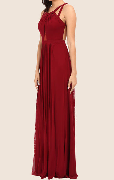 MACloth Halter Chiffon Long Prom Dress with Open Back Burgundy Formal Gown