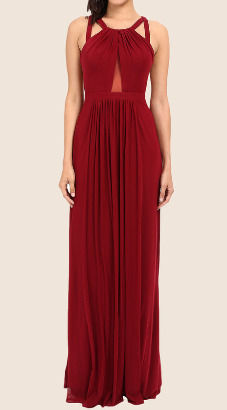 MACloth Halter Chiffon Long Prom Dress with Open Back Burgundy Formal Gown