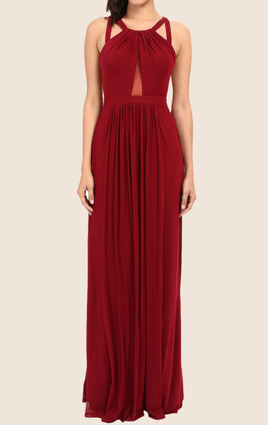 MACloth Halter Chiffon Long Prom Dress with Open Back Burgundy Formal Gown