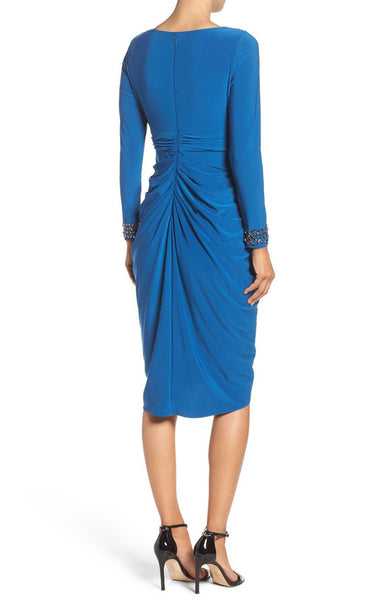 MACloth Long Sleeves V Neck Jersey Mother of the Brides Dress Royal Blue Formal Gown