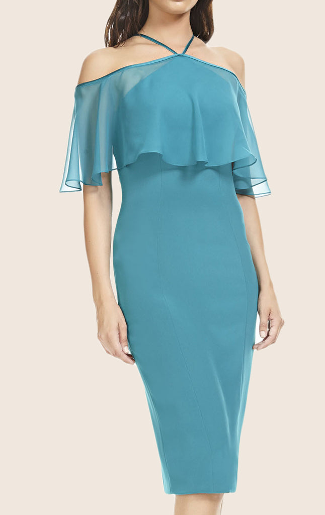 MACloth Off the Shoulder Sheath Cocktail Dress Turquoise Midi Formal Gown