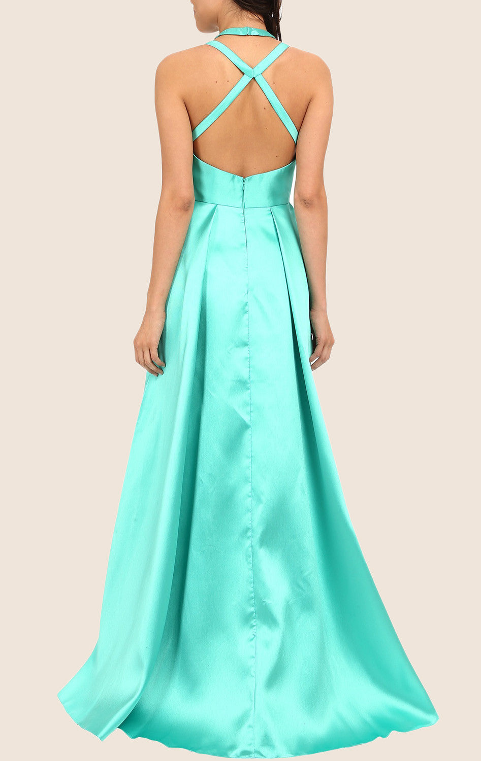 Vestido de fiesta de tafetán con escote halter alto y bajo de MACloth, vestido formal color turquesa