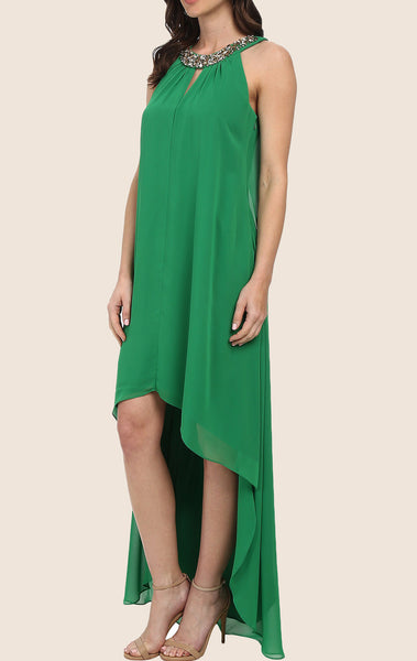 MACloth Halter High Low Chiffon Prom Dress Green Formal Gown