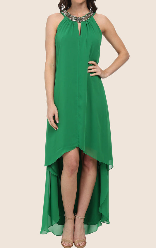 MACloth Halter High Low Chiffon Prom Dress Green Formal Gown