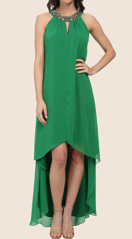 MACloth Halter High Low Chiffon Prom Dress Green Formal Gown