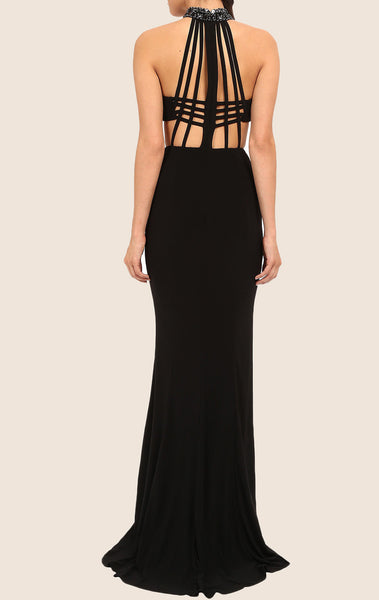 MACloth Mermaid Halter Jersey Maxi Prom Dress Black Formal Gown