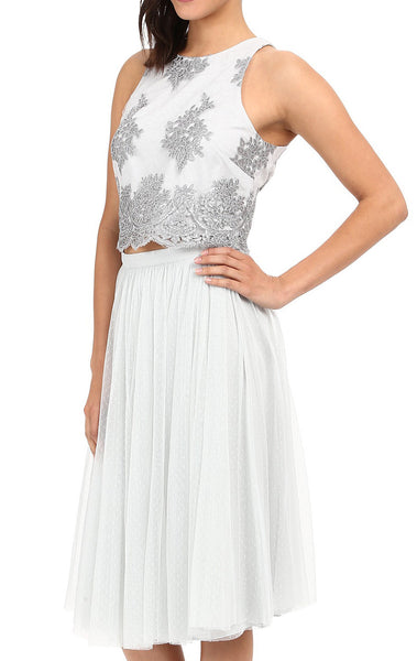 MACloth Two Piece Lace Tulle Cocktail Dress Midi Formal Gown