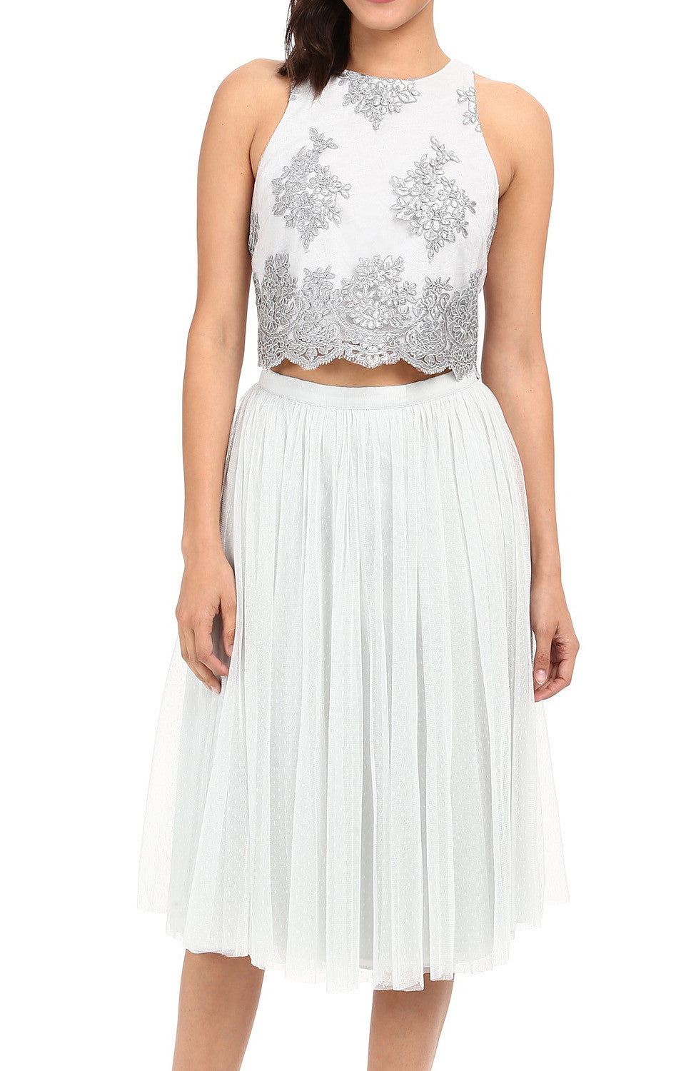 MACloth Zweiteiliges Cocktailkleid aus Spitzentüll, Midi-Abendkleid