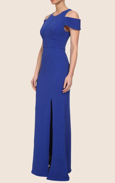 MACloth Sheath  Cap Sleeves Jersey Maxi Prom Dress Royal Blue Formal Gown