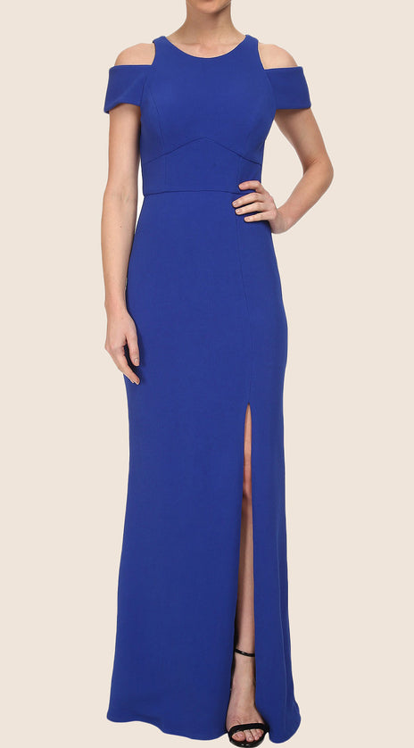 MACloth Sheath  Cap Sleeves Jersey Maxi Prom Dress Royal Blue Formal Gown