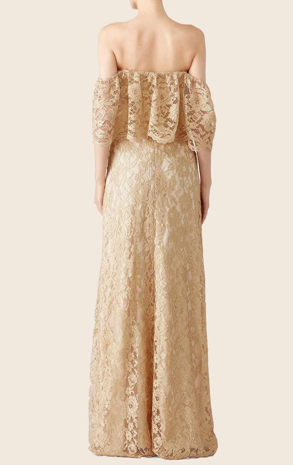 Vestido largo de fiesta con encaje y hombros descubiertos de MACloth, vestido formal color champán para fiesta