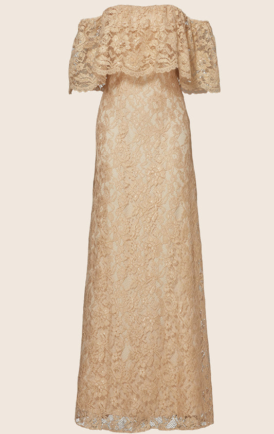 MACloth Off the Shoulder Lace Maxi Prom Dress Champagne Formal Party Gown