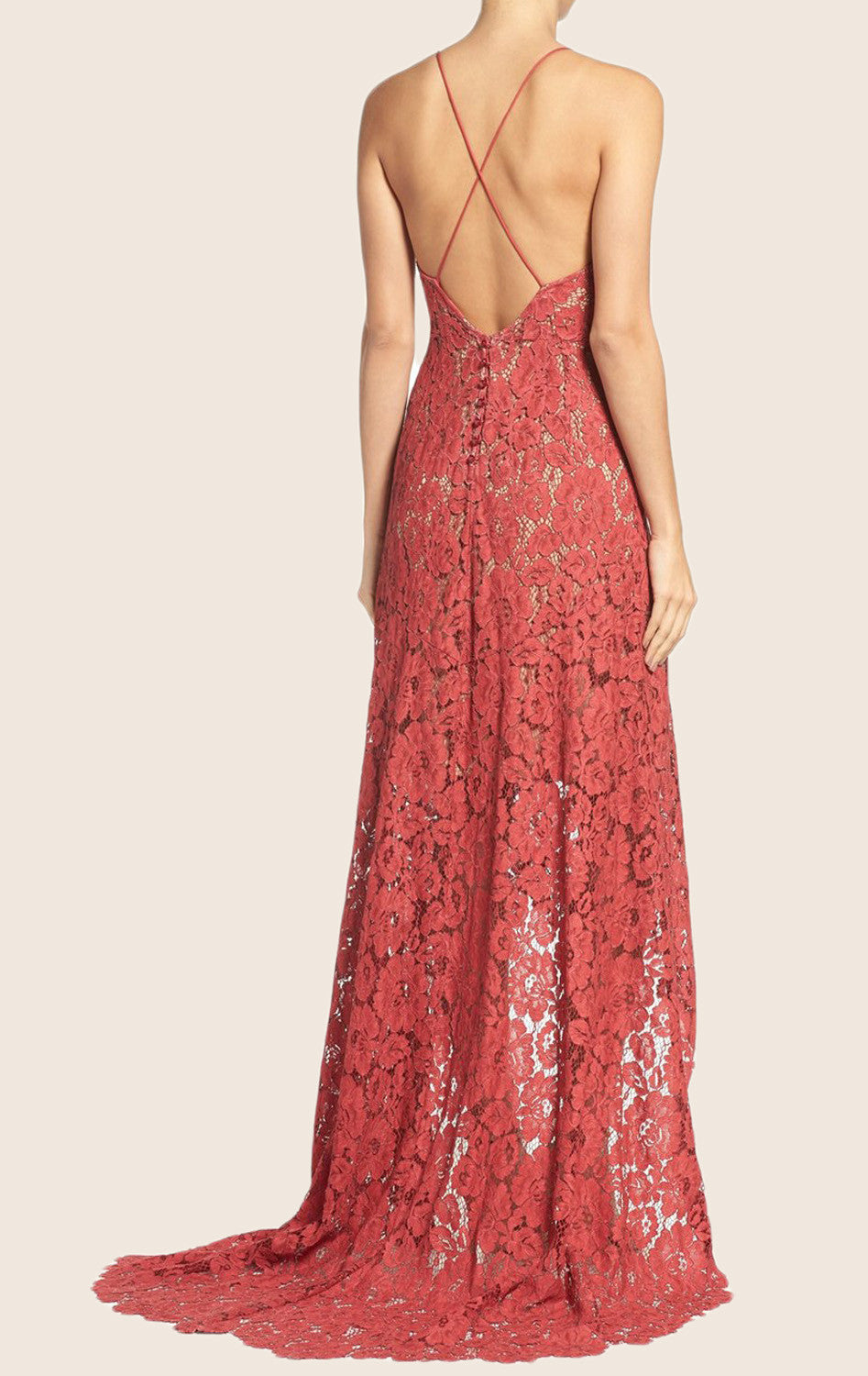 MACloth Spaghetti Straps High Low Lace Prom Dress Formal Party Dress