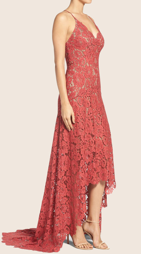 MACloth Spaghetti Straps High Low Lace Prom Dress Formal Party Dress