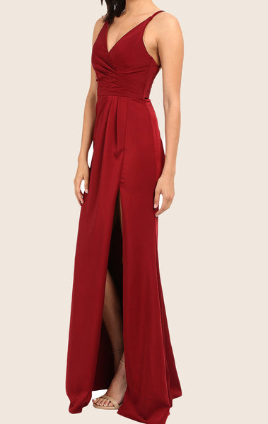 MACloth Straps V Neck Chiffon Long Prom Dress Red Formal Evening Gown