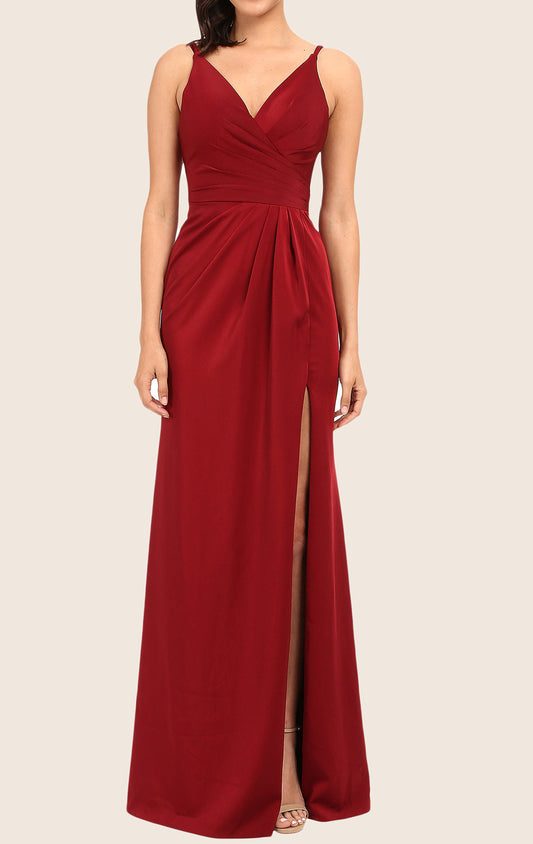 Vestido de fiesta largo de gasa con escote en V y tirantes MACloth, vestido de noche formal rojo