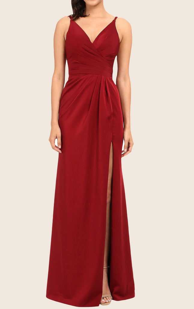 MACloth Straps V Neck Chiffon Long Prom Dress Red Formal Evening Gown