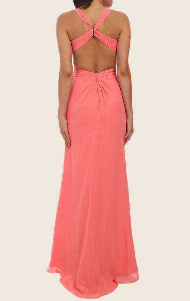 MACloth Straps V Neck Chiffon Prom Dress with Slit Formal Gown