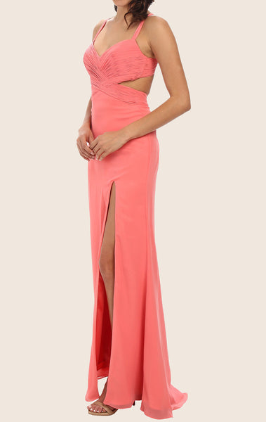 MACloth Straps V Neck Chiffon Prom Dress with Slit Formal Gown