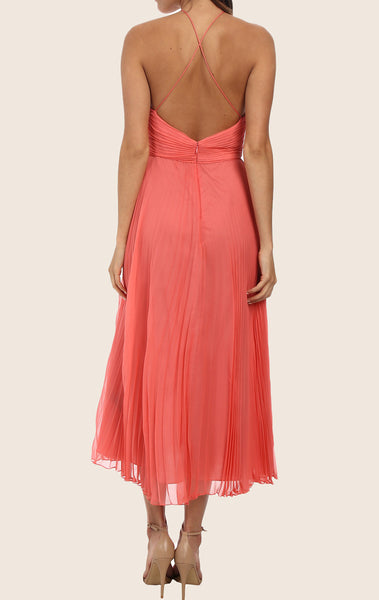 MACloth Halter Tea Length Chiffon Cocktail Dress Midi Formal Gown