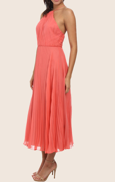 MACloth Halter Tea Length Chiffon Cocktail Dress Midi Formal Gown