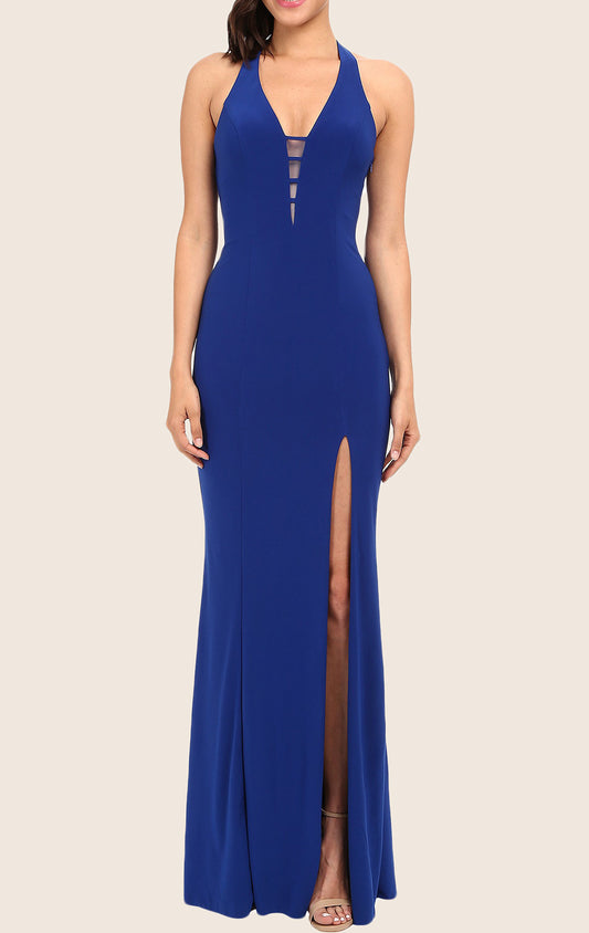 Vestido de fiesta largo con escote en V y corte sirena de MACloth, vestido formal azul real