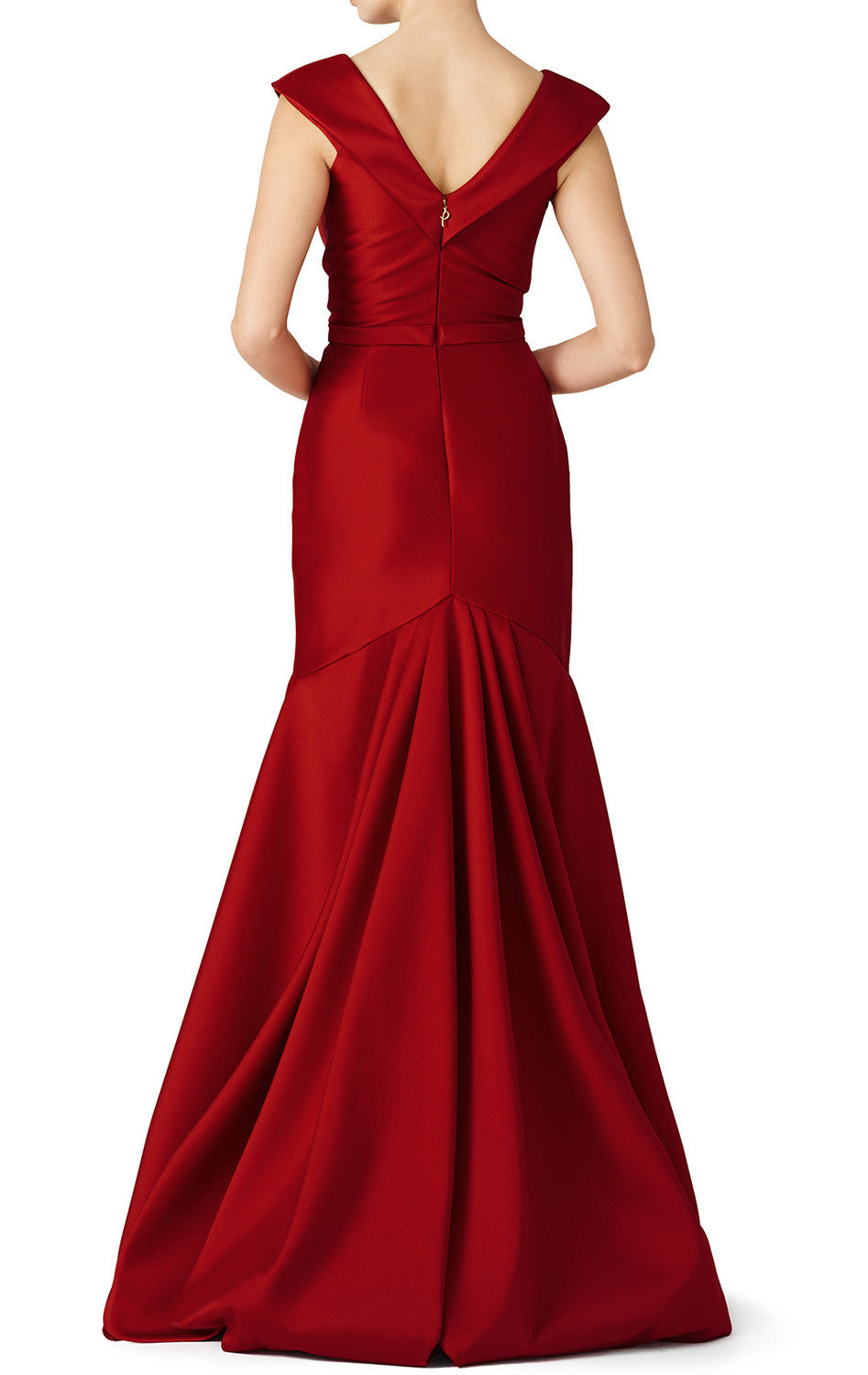 MACloth Mermaid Straps V Neck Satin Red Evening Gown Simple Prom Dress