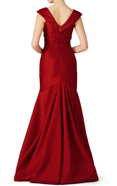MACloth Mermaid Straps V Neck Satin Red Evening Gown Simple Prom Dress