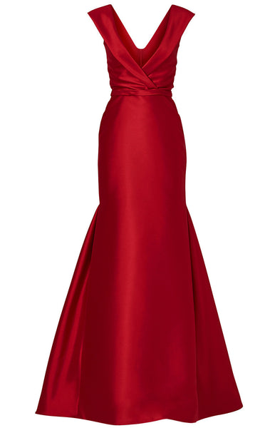 MACloth Mermaid Straps V Neck Satin Red Evening Gown Simple Prom Dress