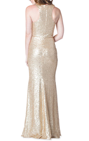 MACloth V Neck Sequin Long Bridesmaid Dress Sheath Formal Evening Gown