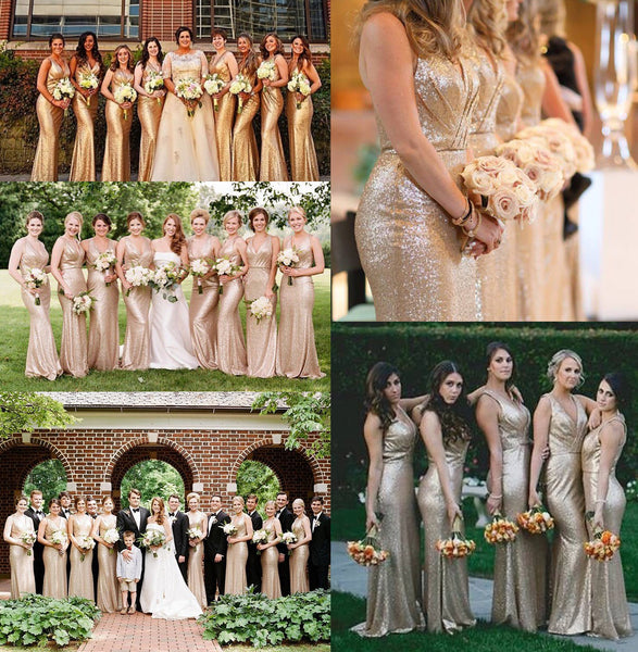 MACloth V Neck Sequin Long Bridesmaid Dress Sheath Formal Evening Gown