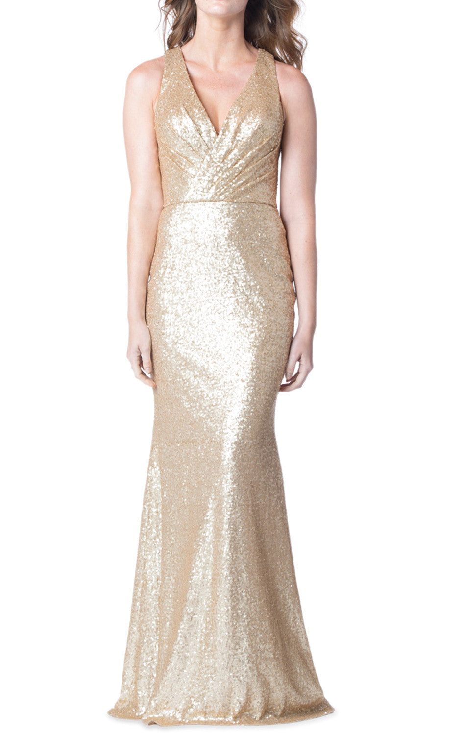 Vestido de dama de honor largo con escote en V y lentejuelas de MACloth, vestido de noche formal