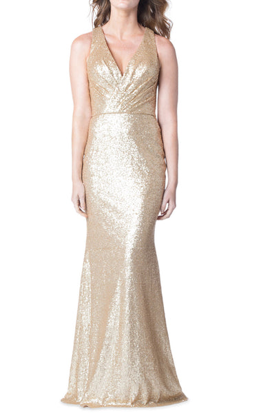 MACloth V Neck Sequin Long Bridesmaid Dress Sheath Formal Evening Gown