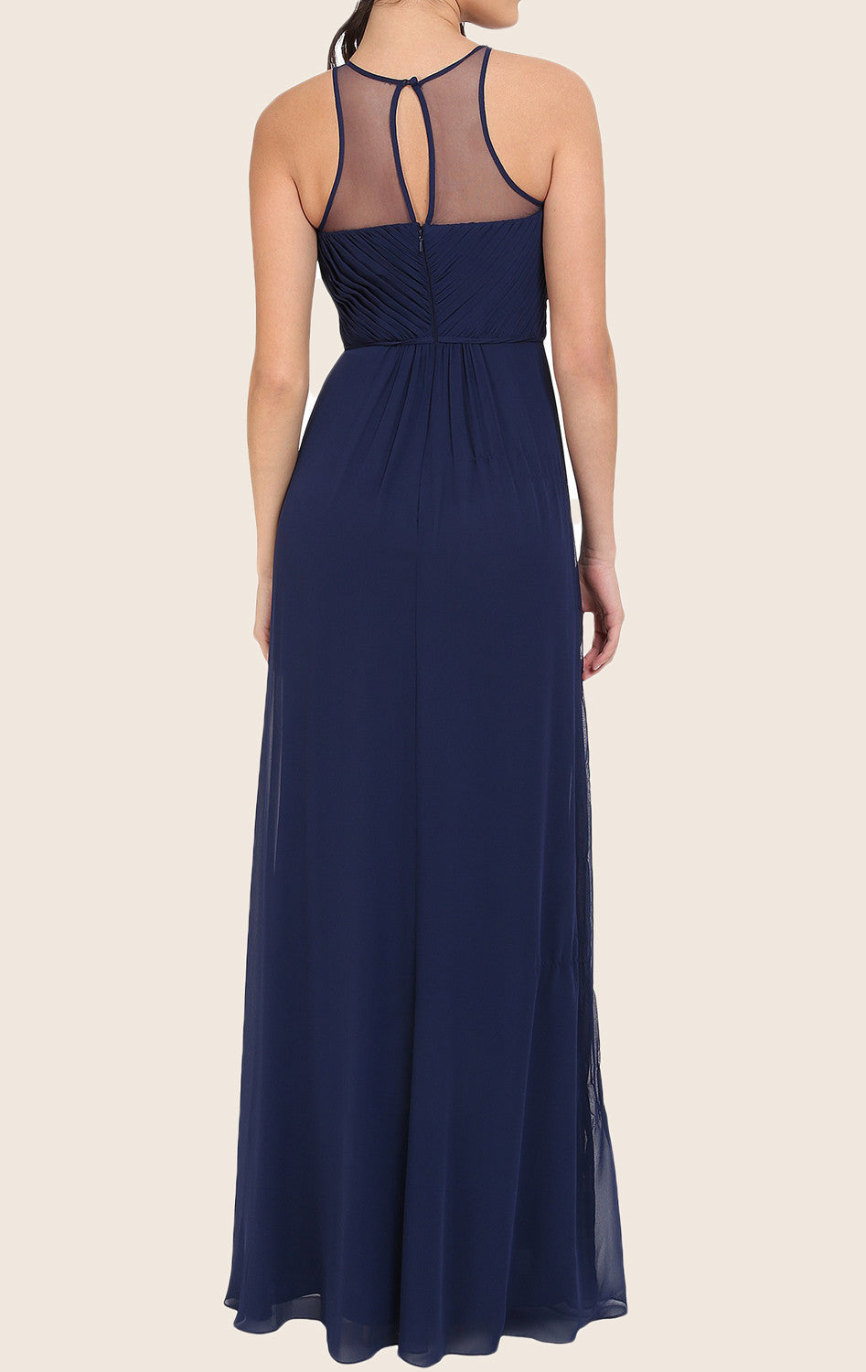 Vestido de fiesta largo de gasa con tirantes MACloth, vestido formal azul marino oscuro