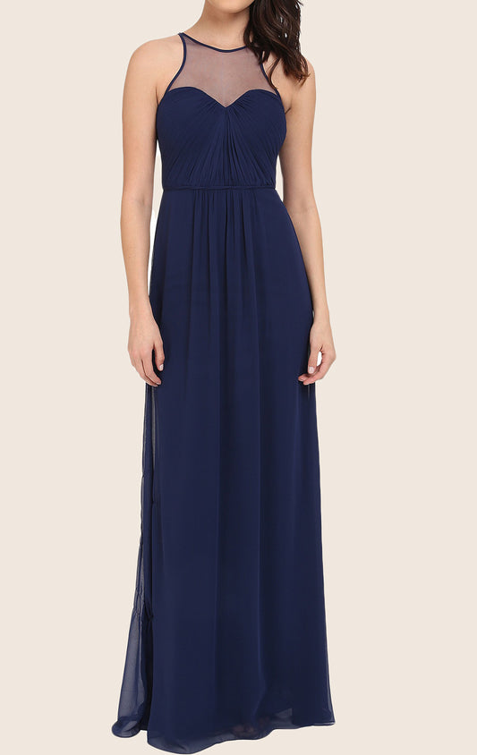 Vestido de fiesta largo de gasa con tirantes MACloth, vestido formal azul marino oscuro