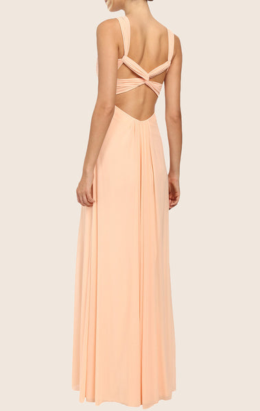 MACloth Halter Chiffon Long Prom Dress with Cross Back Peach Formal Gown