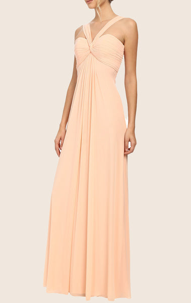 MACloth Halter Chiffon Long Prom Dress with Cross Back Peach Formal Gown