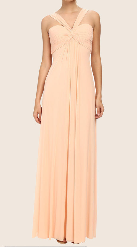 MACloth Halter Chiffon Long Prom Dress with Cross Back Peach Formal Gown