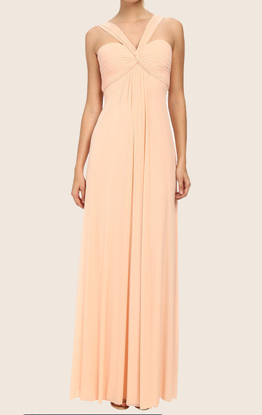 MACloth Halter Chiffon Long Prom Dress with Cross Back Peach Formal Gown
