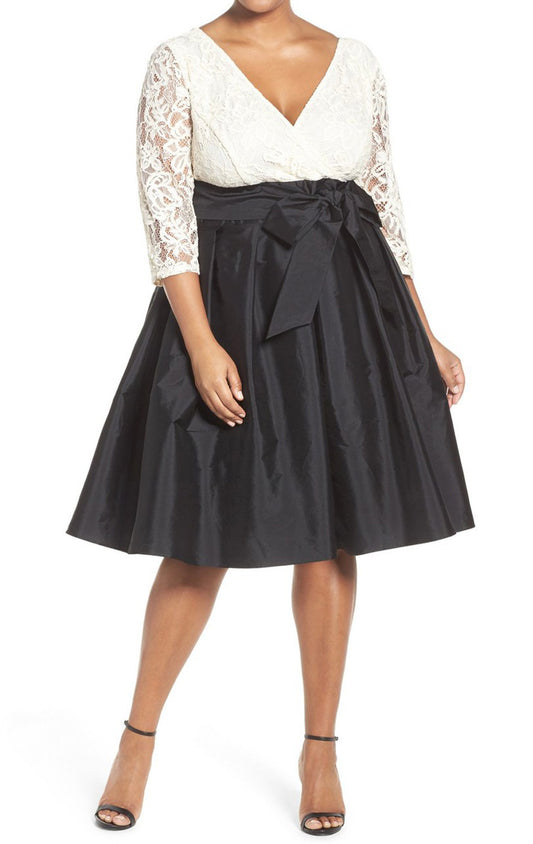 MACloth Half Sleeves V Neck Cocktail Dress Plus Size Mother of the Brides Dress