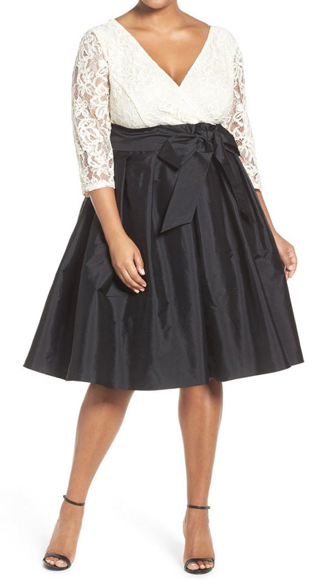 MACloth Half Sleeves V Neck Cocktail Dress Plus Size Mother of the Brides Dress