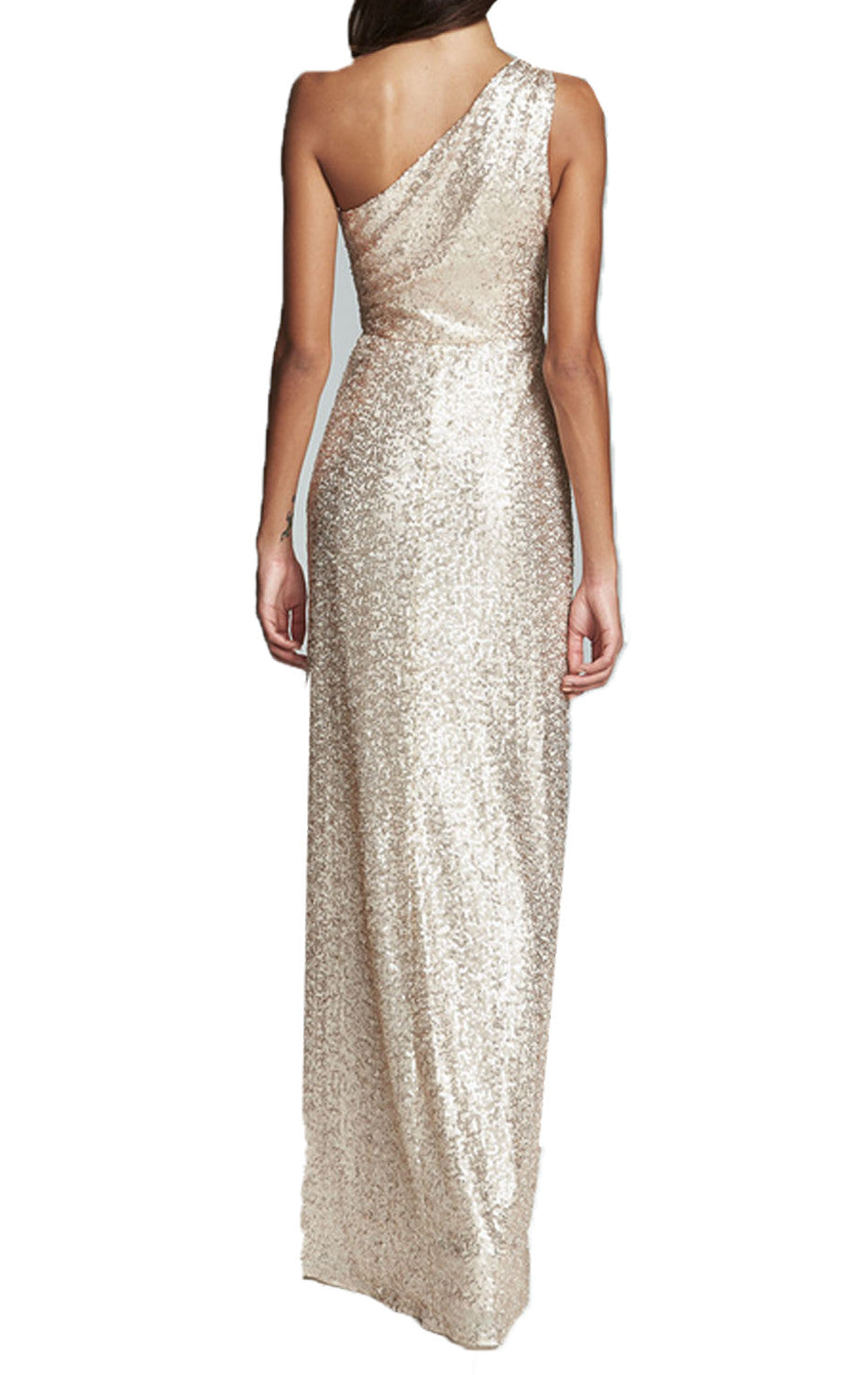 MACloth One Shoulder Sequin Long Prom Dress Champagne Formal Evening Gown Champagne / Floor Length / US16