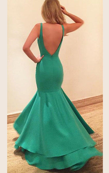 MACloth Mermaid Straps Sweetheart Jersey Long Prom Dress Green Formal Gown