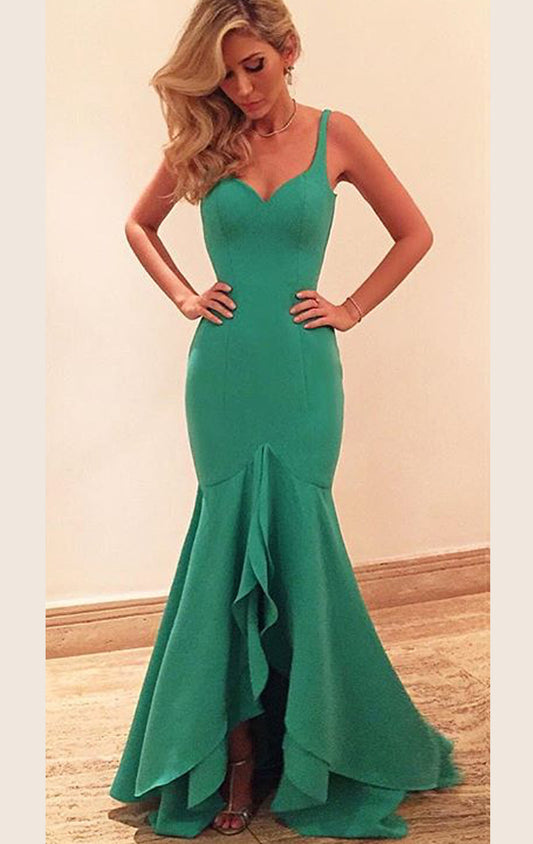 Vestido de fiesta largo de jersey con escote en forma de corazón y tirantes de sirena de MACloth, vestido formal verde