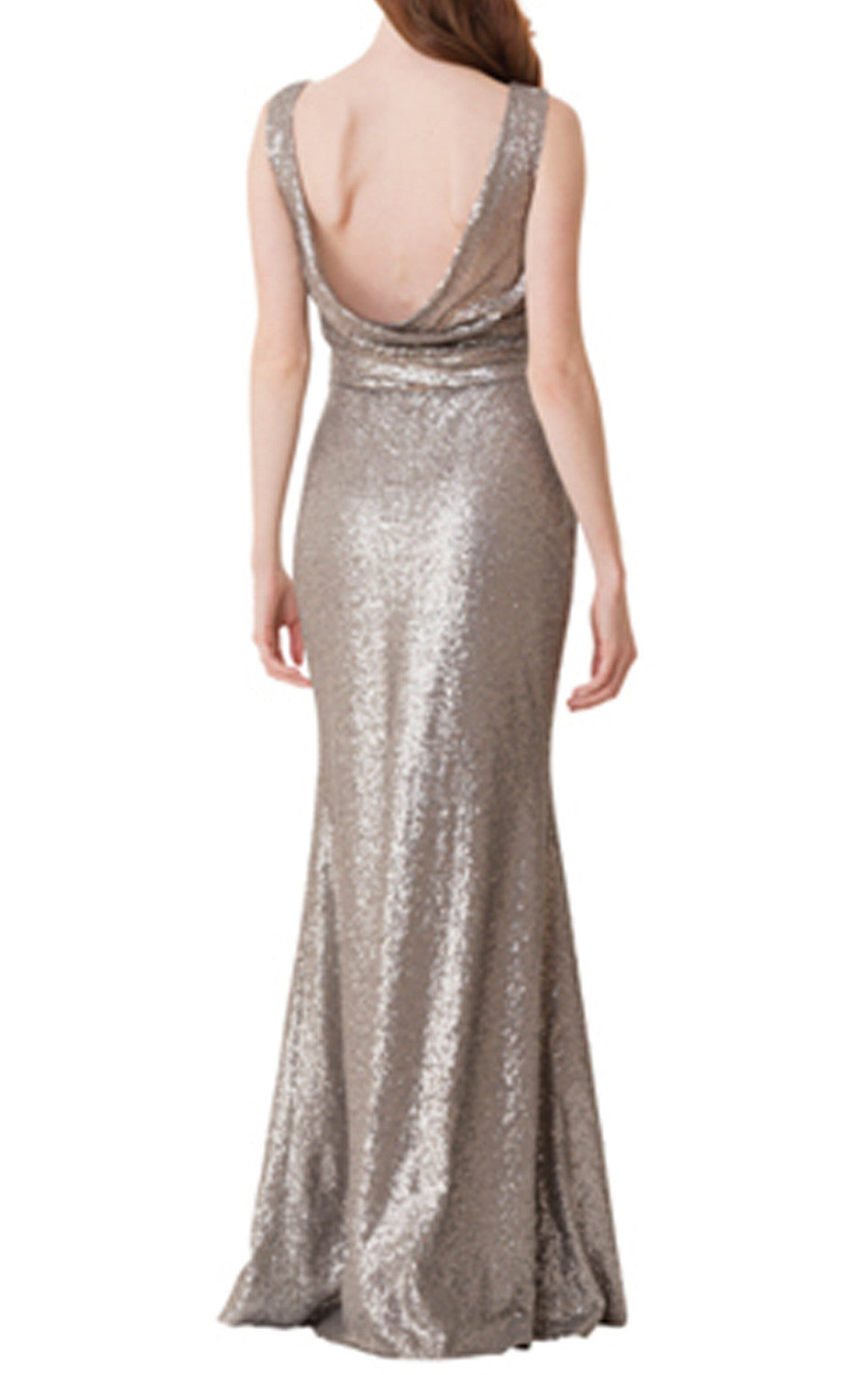 Vestido de dama de honor largo con lentejuelas y cuello redondo de MACloth, vestido de noche formal gris