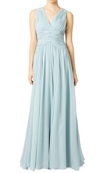 MACLoth Straps V Neck Chiffon Sky Blue Formal Gown Simple Prom Dress