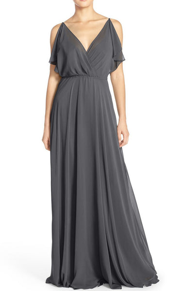 MACloth Straps V Neck Chiffon Long Prom Dress Gray Evening Formal Gown